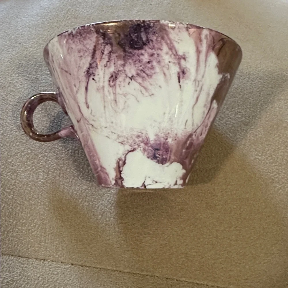 Sascha Brastoff Sacha Surf Ballet Pink Gold Teacup Tea Cup saucer Plate
